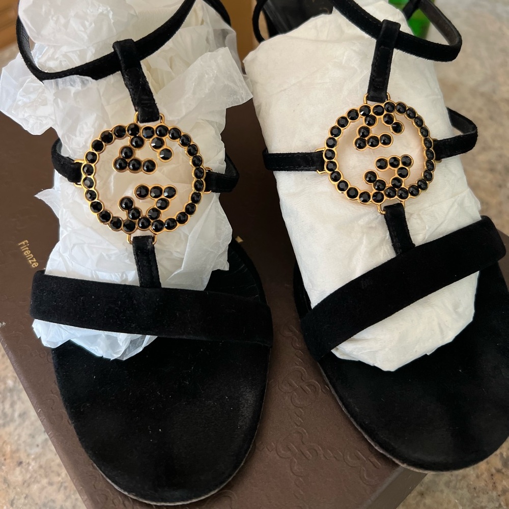 Gucci black suede sandals , size 39